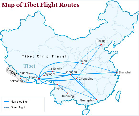 tibet-flights-map